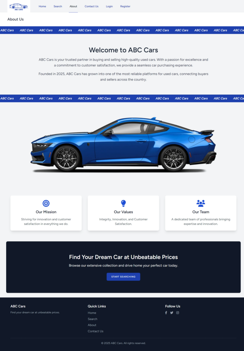 ABC Cars - about page screenshot