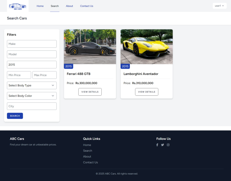 ABC Cars - search page screenshot