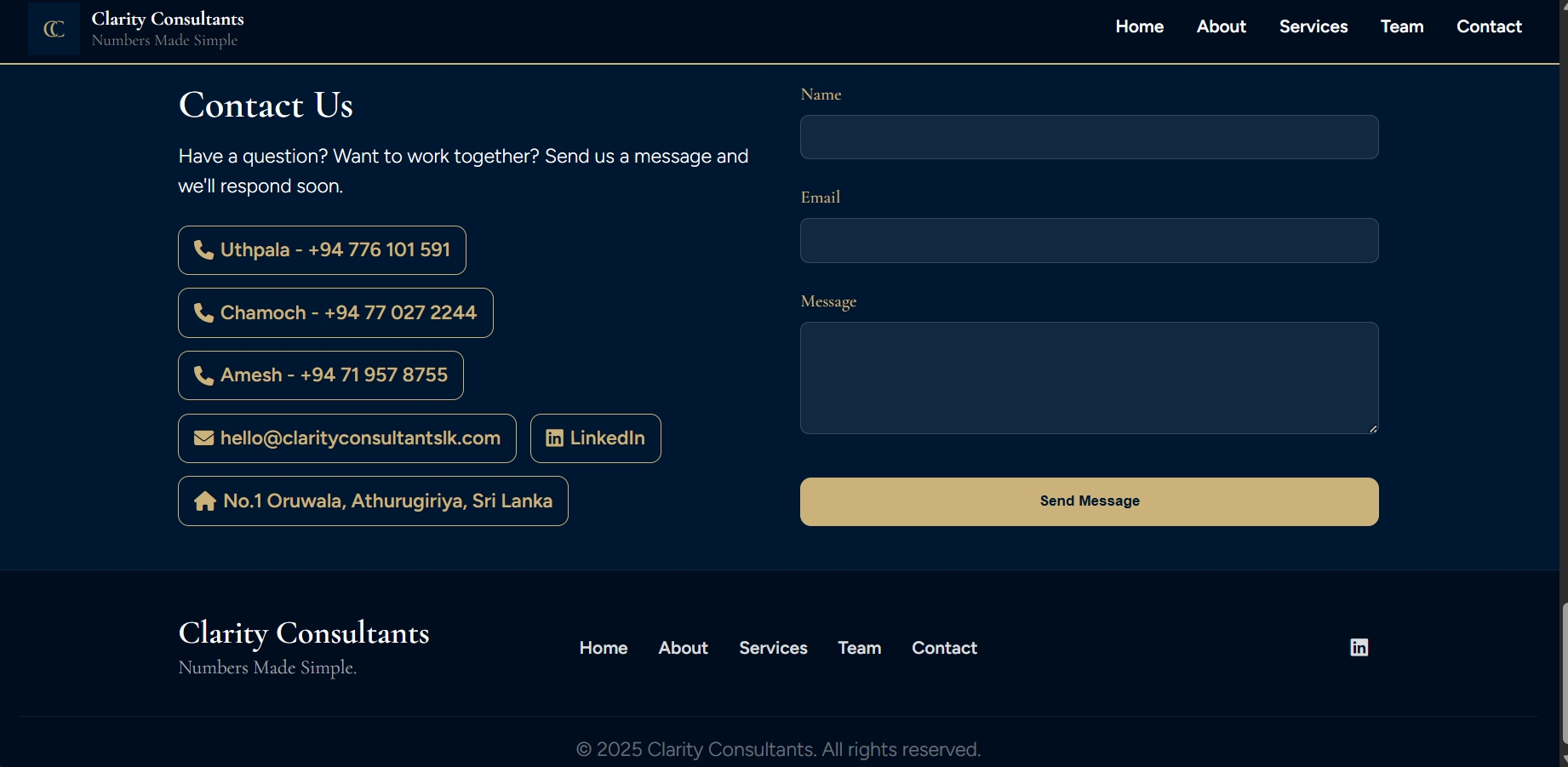 Clarity Consultants - contact page screenshot