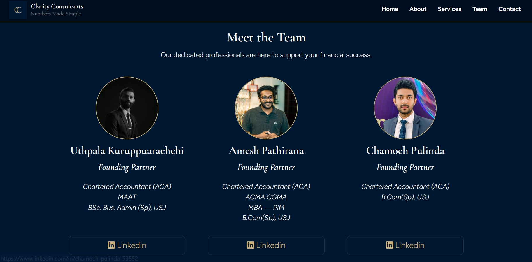 Clarity Consultants - team page screenshot