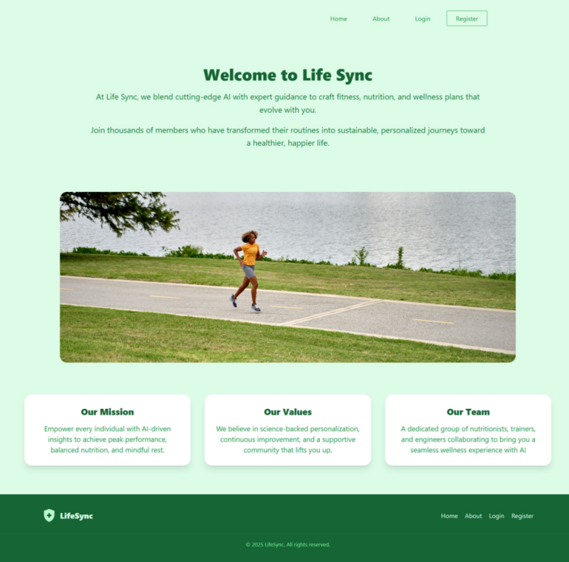 LifeSync AI - about page screenshot