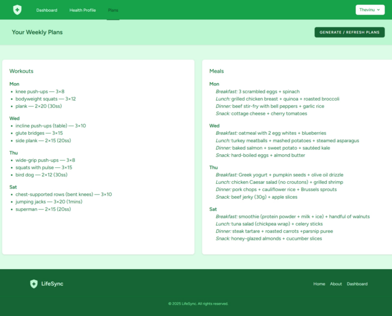 LifeSync AI - plans page screenshot
